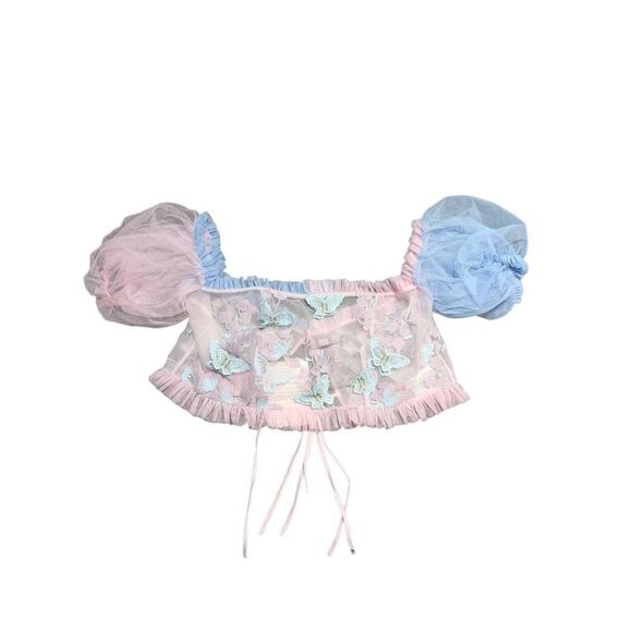 NWT  Fairy Tong London Blue and Pink Fairytale Handmade Crop Top Women's Large - Picture 1 of 6